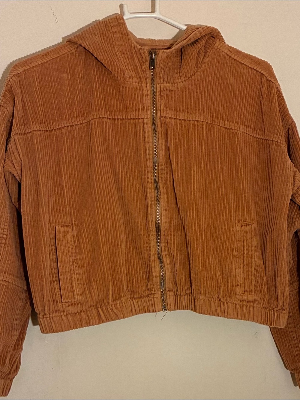 Corduroy Zip-Front Hooded Jacket - Rust